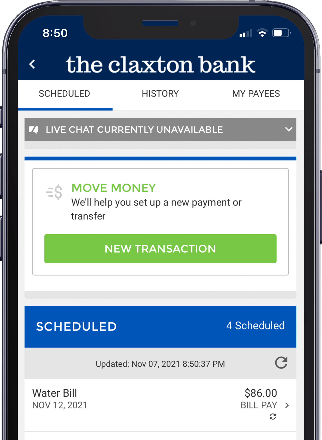 Screenshot of TCB BillPay