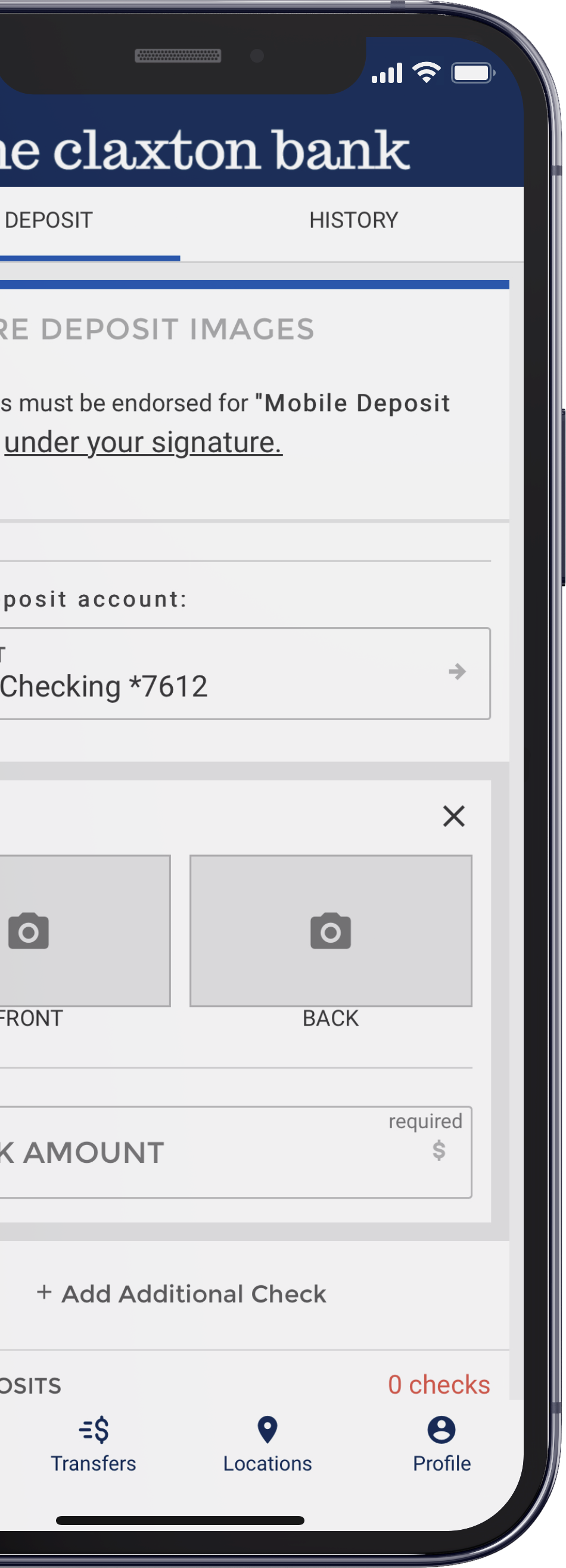Screenshot of TCB Multi-Check Mobile Deposit
