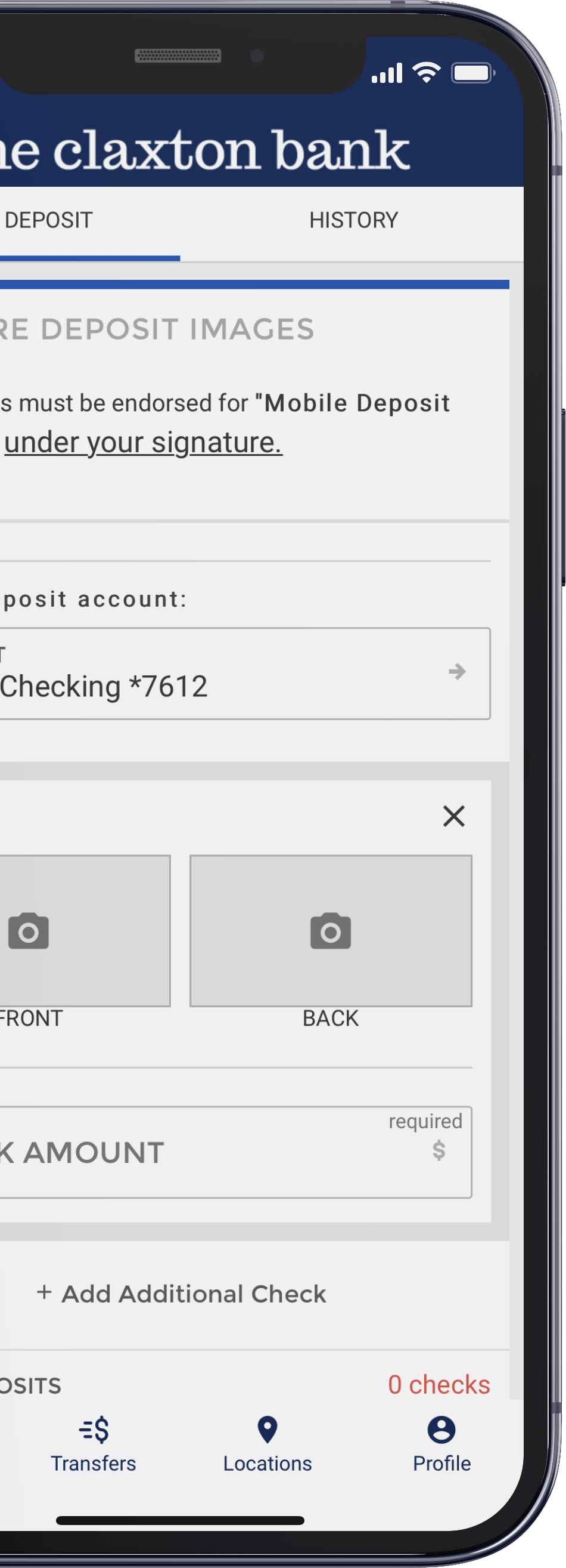 Screenshot of TCB Multi-Check Mobile Deposit