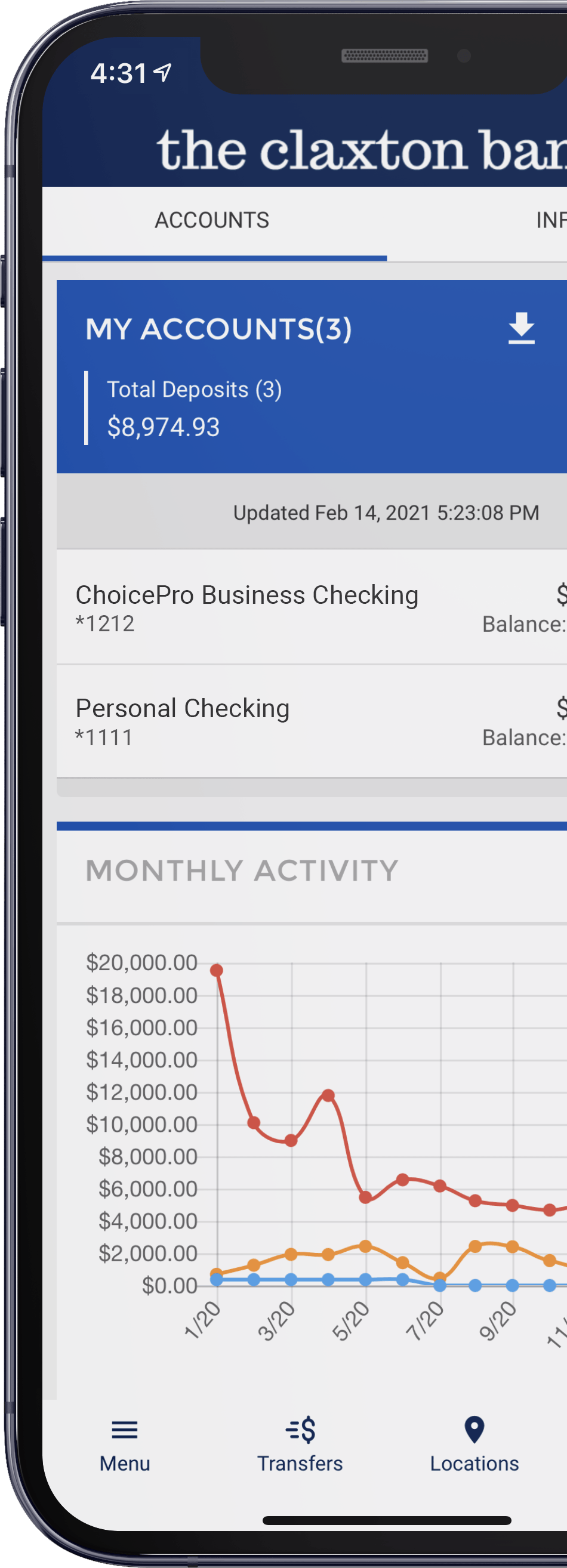 Screenshot of TCB Digital Banking