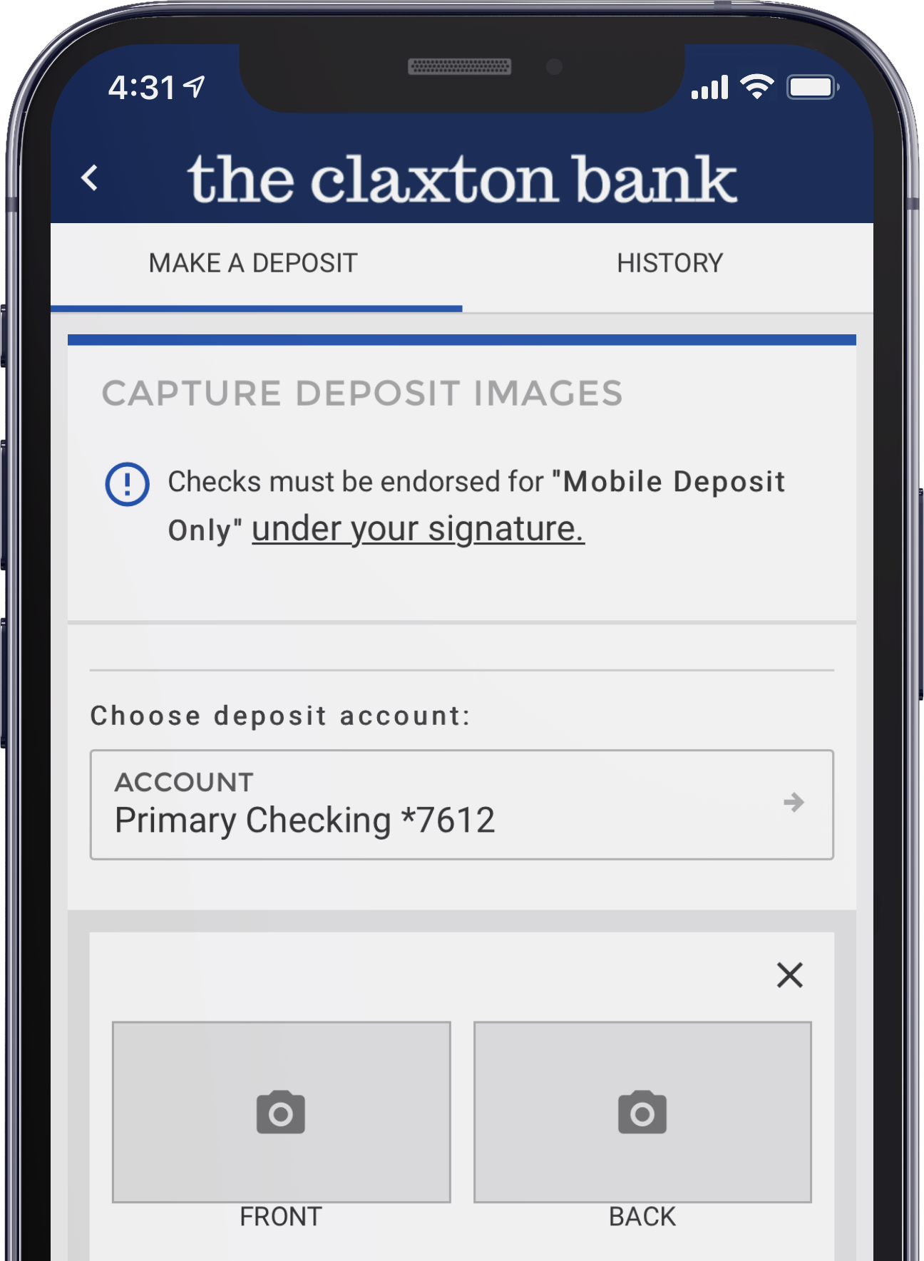 Screenshot of TCB Multi-Check Mobile Deposit