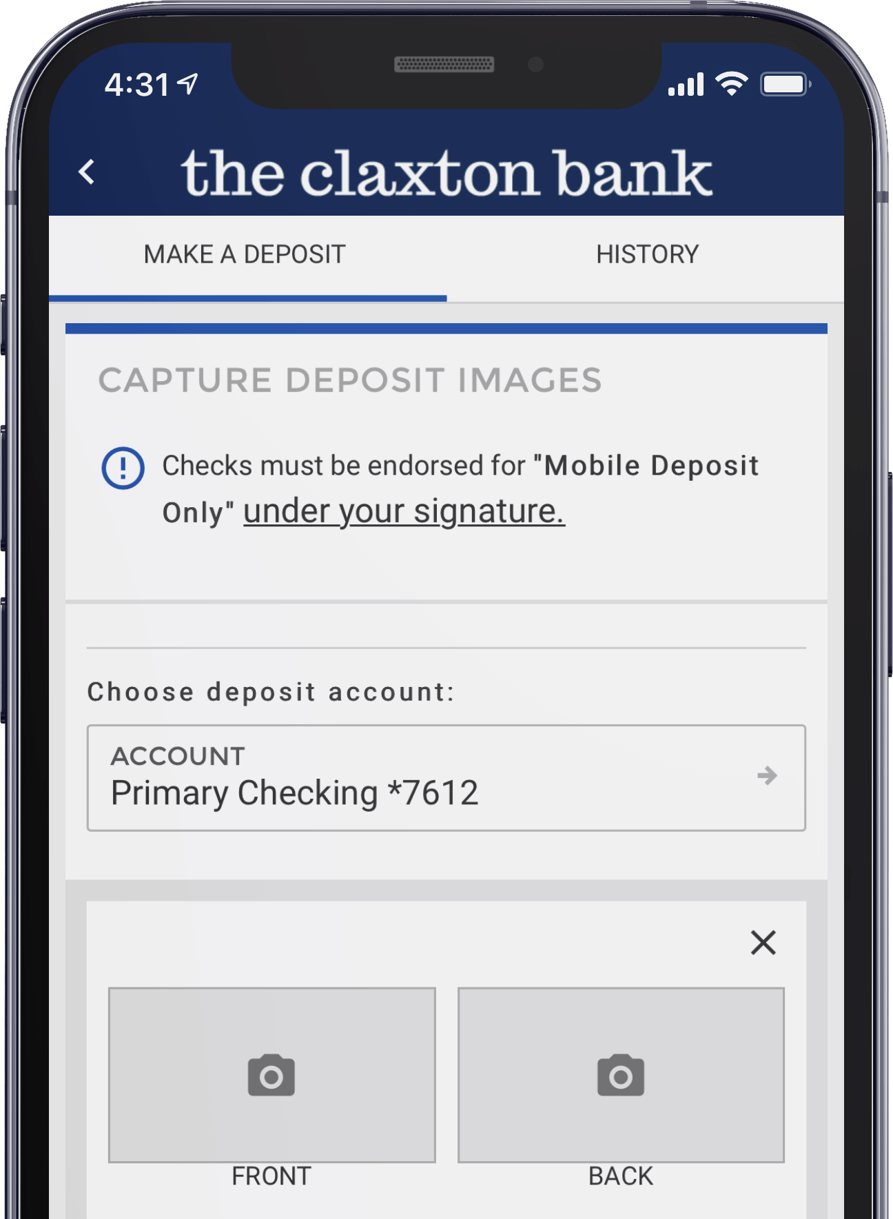 Screenshot of TCB Multi-Check Mobile Deposit