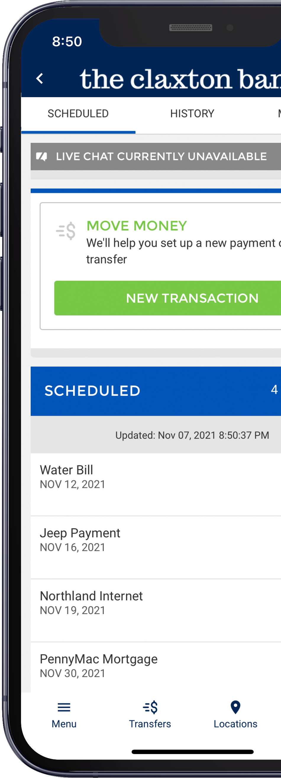 Screenshot of TCB BillPay