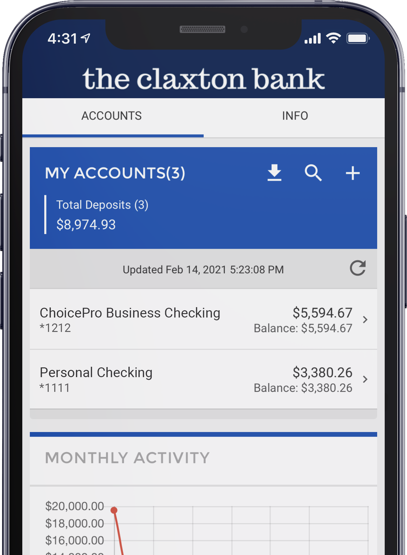Screenshot of TCB Digital Banking