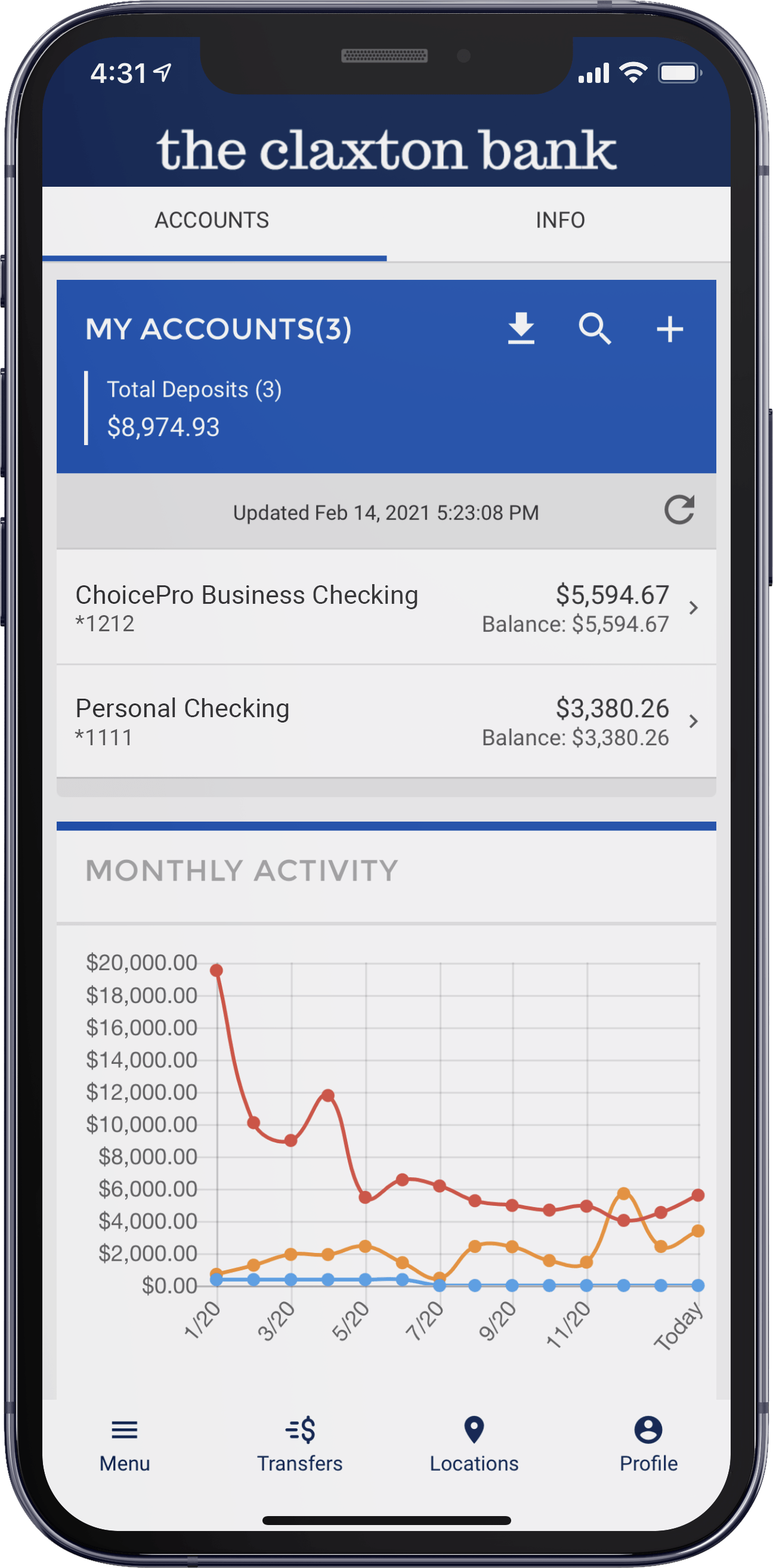 Screenshot of TCB Digital Banking