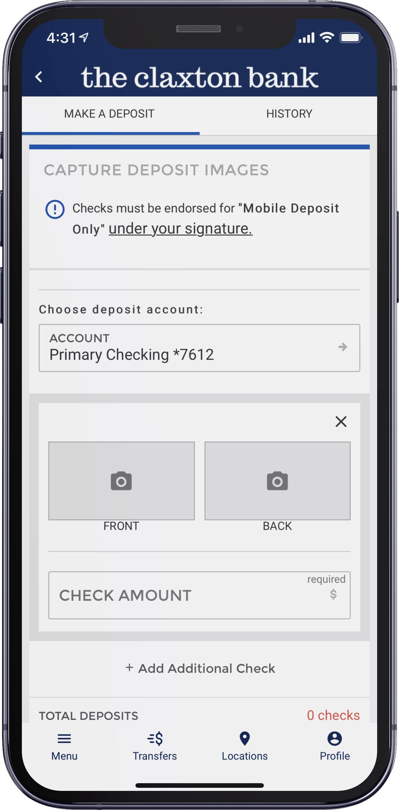 Screenshot of TCB Multi-Check Mobile Deposit